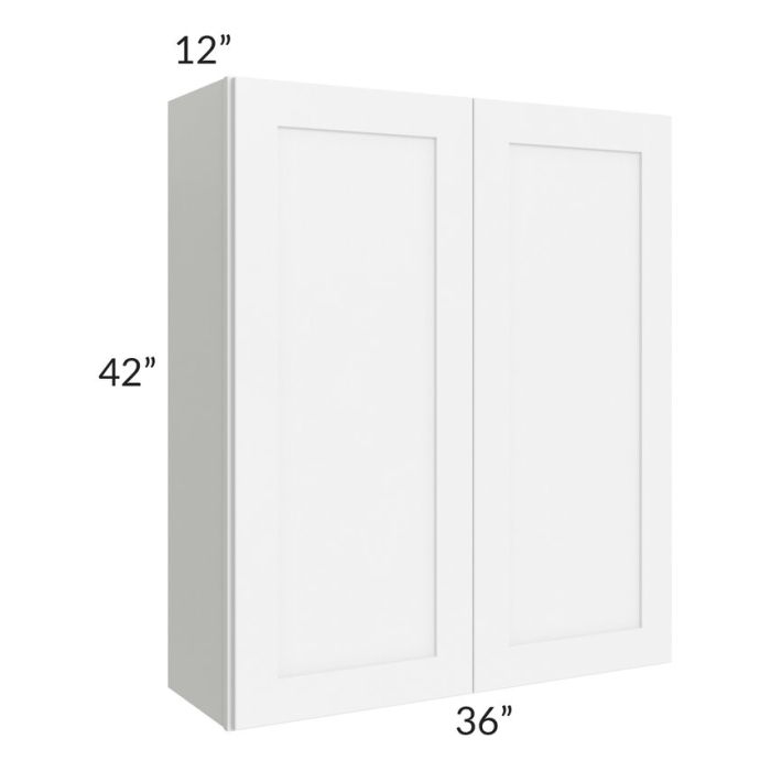 RTA Brilliant White Shaker 36" x 42" High Double Door Wall Cabinet with 2 Decorative END Panels