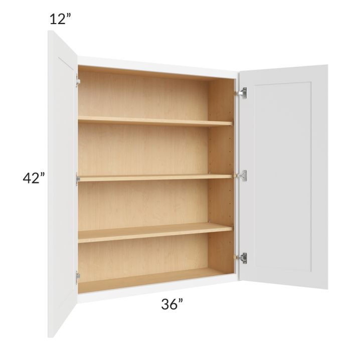 RTA Brilliant White Shaker 36" x 42" High Double Door Wall Cabinet with 2 Decorative END Panels