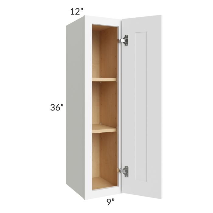 RTA Brilliant White Shaker 9" x 36" High Single Door Wall Cabinet