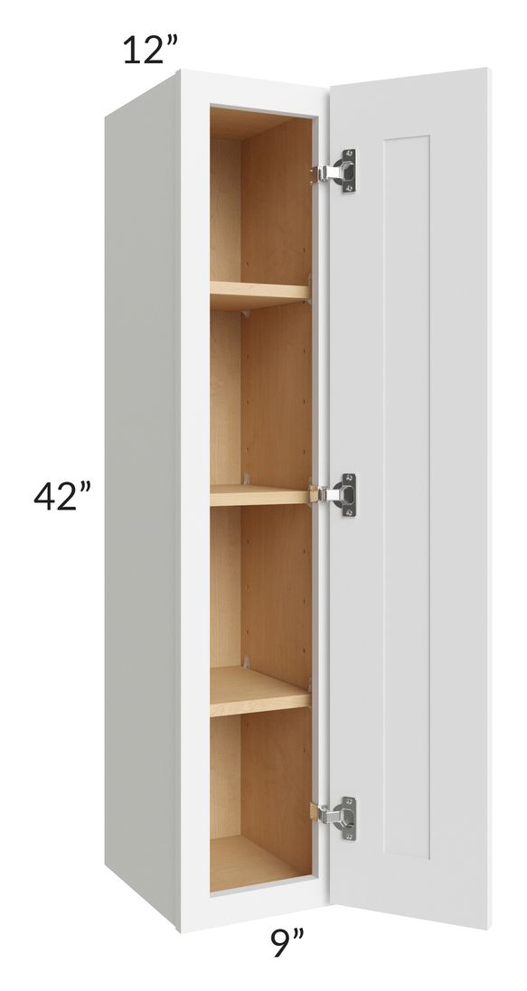 RTA Brilliant White Shaker 9" x 42" High Single Door Wall Cabinet with 2 Decorative END Panels