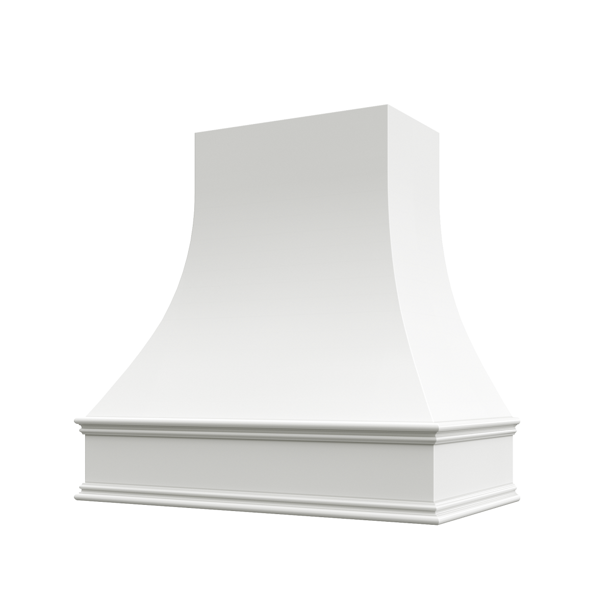 RTA Brilliant White Shaker Asheville 36" x 48" Smooth Curved Hood with Classic Molding