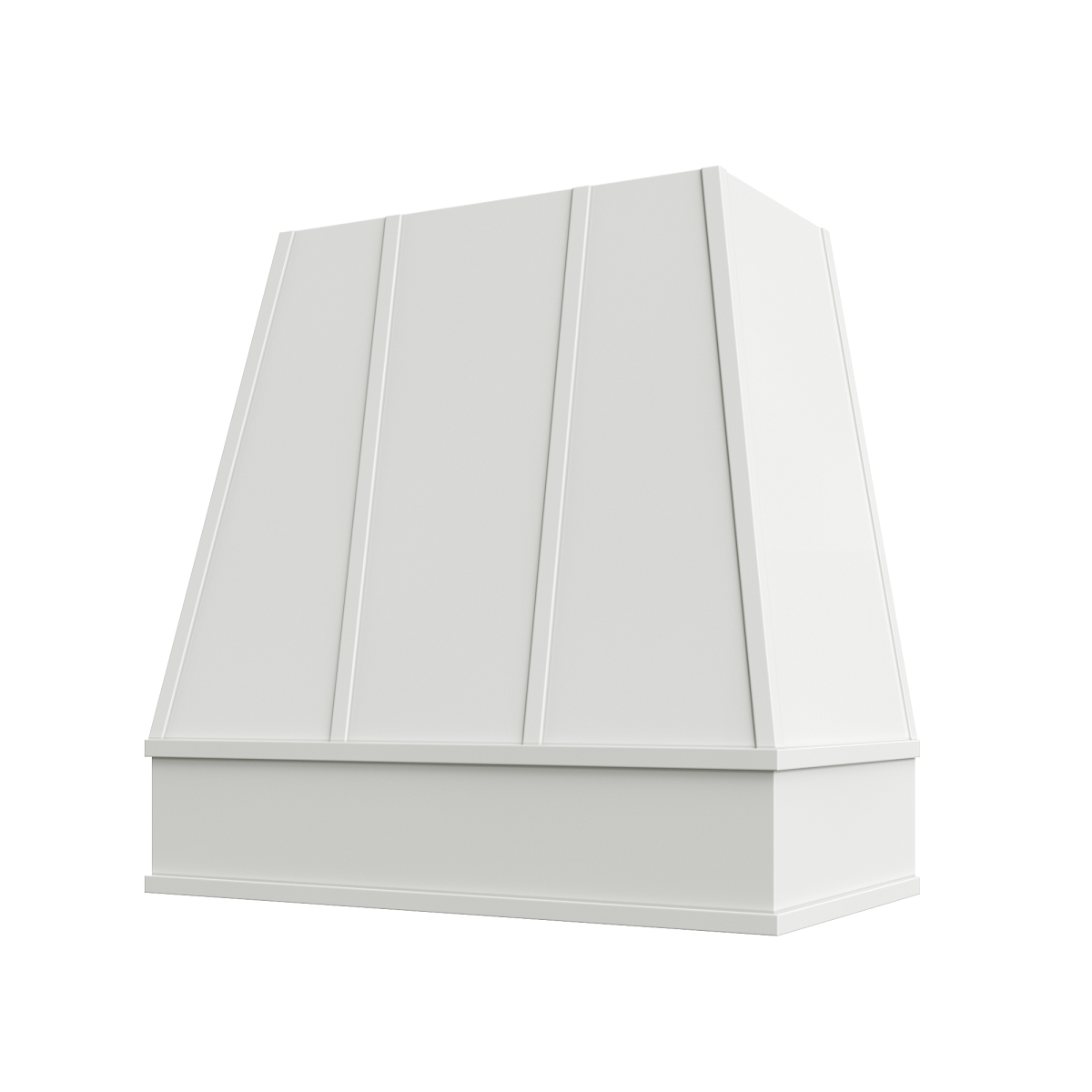 RTA Brilliant White Shaker Raleigh 30" x 36" Strapped Tapered Hood with Block Molding