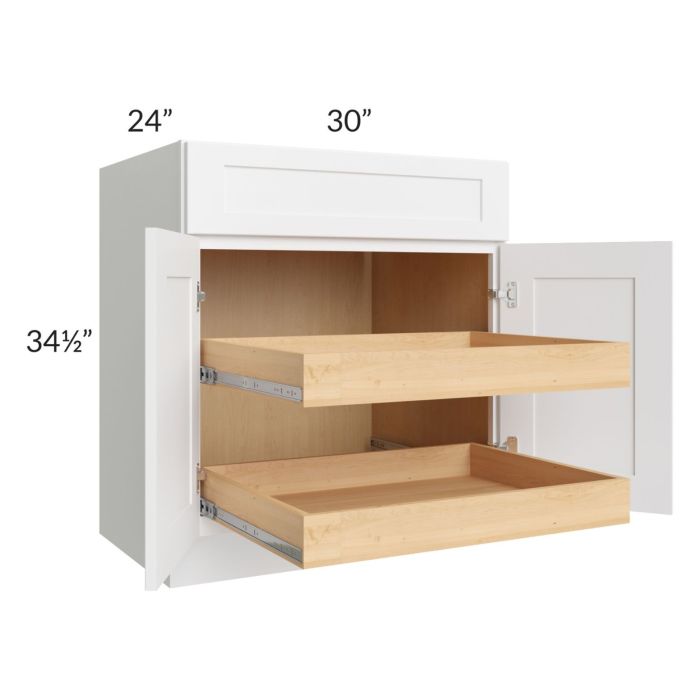 RTA Brilliant White Shaker SW-B30S2RS 30" Base Cabinet with 2 Rollout Trays with 2 Decorative END Panels