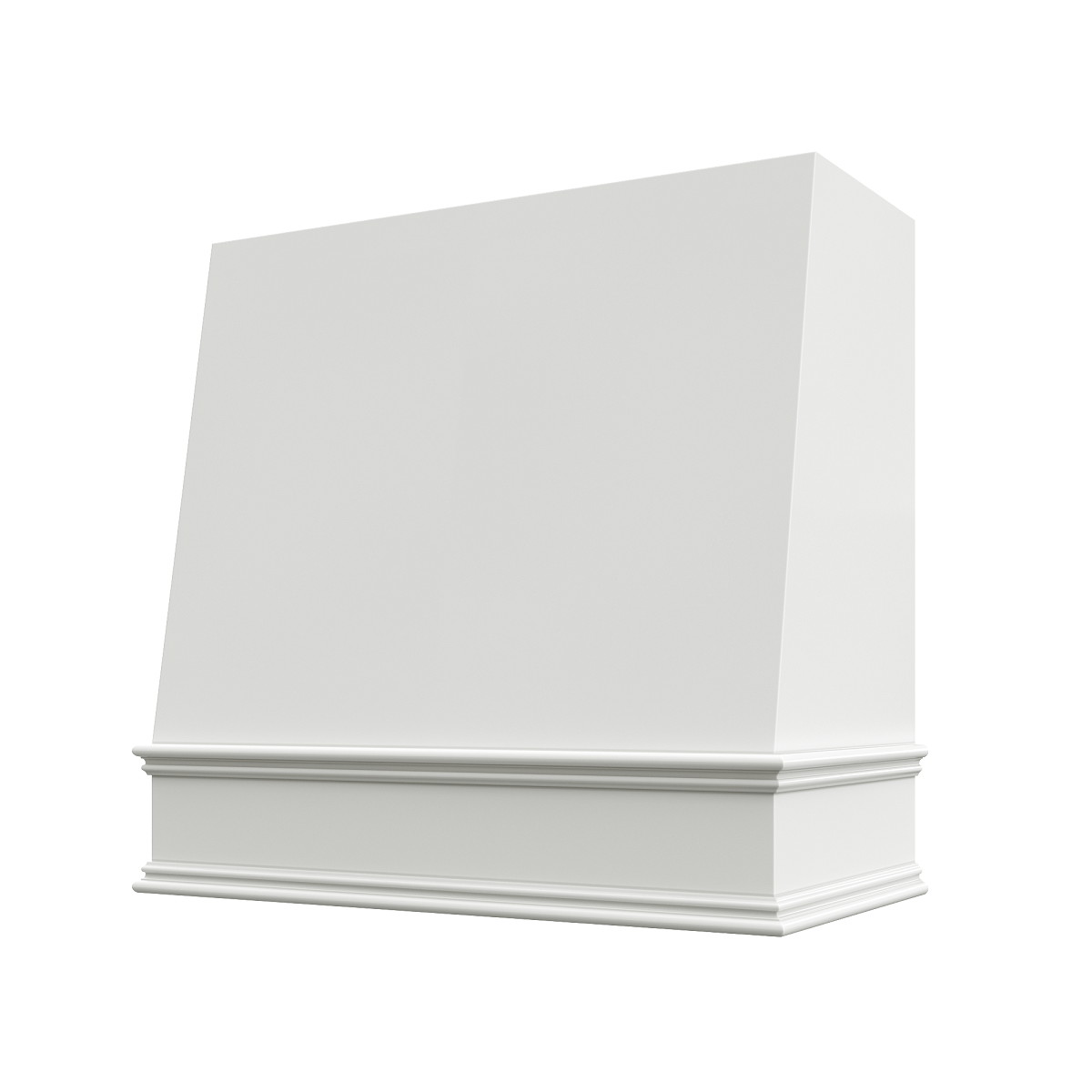 RTA Brilliant White Shaker Wilmington 48" x 36" Smooth Angled Hood with Classic Molding