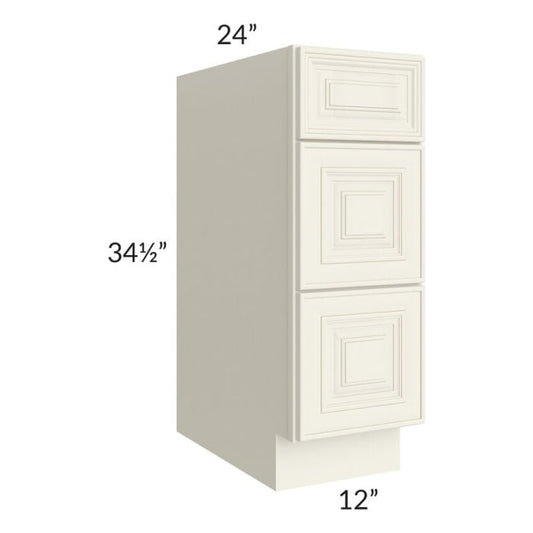 RTA Cambridge Antique White Glaze 12" 3-Drawer Base Cabinet