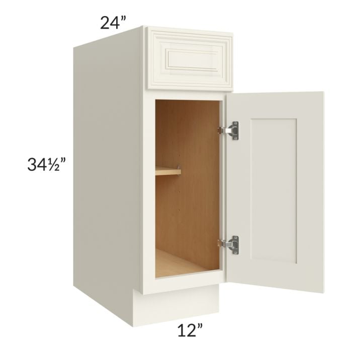 RTA Cambridge Antique White Glaze 12" Base Cabinet with 2 Decorative End Panels and Tray Divider Kit