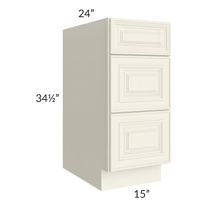 RTA Cambridge Antique White Glaze 15" 3-Drawer Base Cabinet