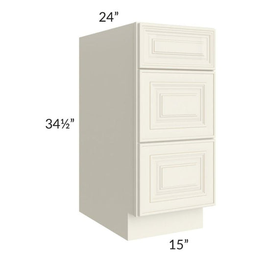 RTA Cambridge Antique White Glaze 15" 3-Drawer Base Cabinet
