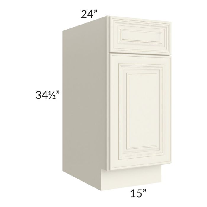 RTA Cambridge Antique White Glaze 15" Base Cabinet with 1 Decorative End Panel