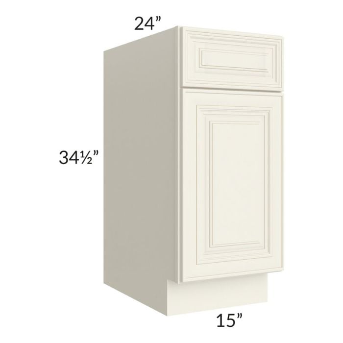 RTA Cambridge Antique White Glaze 15" Base Cabinet with 1 Decorative End Panel and Tray Divider Kit