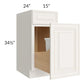 RTA Cambridge Antique White Glaze 15" Base Cabinet with Single Trashcan Pullout and 1 Decorative End Panel