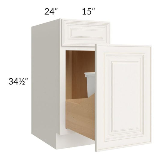RTA Cambridge Antique White Glaze 15" Base Cabinet with Single Trashcan Pullout