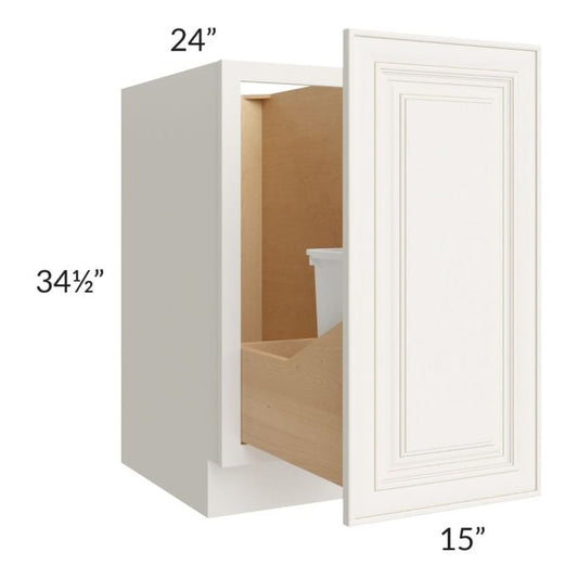 RTA Cambridge Antique White Glaze 15" Full Height Door Base Cabinet with Single Trashcan Pullout