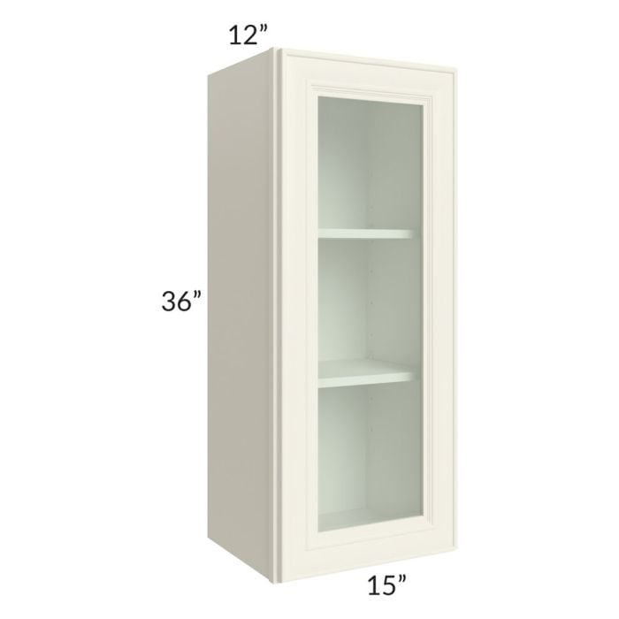 RTA Cambridge Antique White Glaze 15" x 36" Wall Glass Door Cabinet (Prepped for Glass Doors) with 1 Decorative End Panel