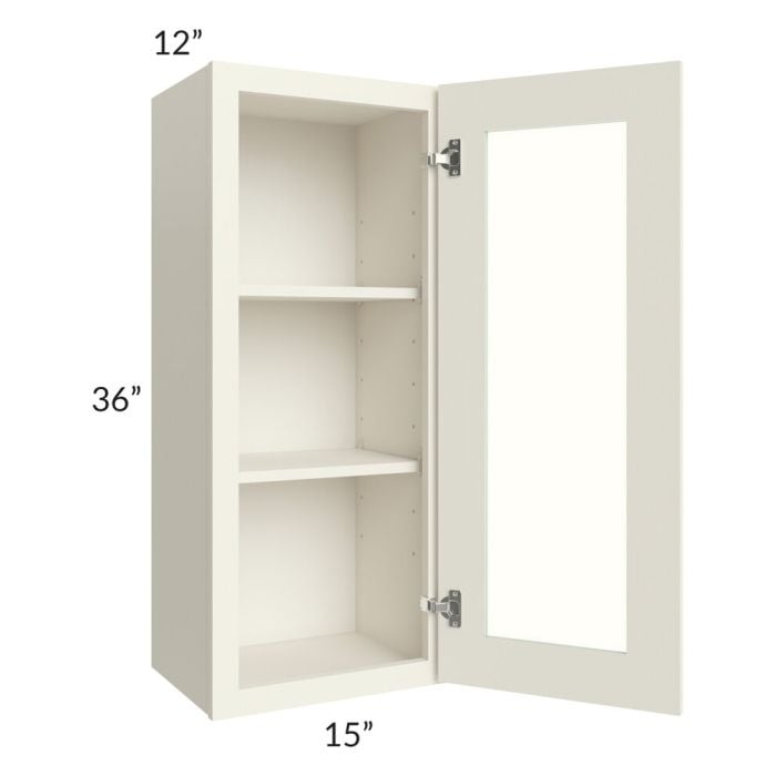 RTA Cambridge Antique White Glaze 15" x 36" Wall Glass Door Cabinet (Prepped for Glass Doors) with 1 Decorative End Panel