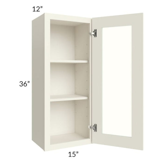 RTA Cambridge Antique White Glaze 15" x 36" Wall Glass Door Cabinet (Prepped for Glass Doors) with 2 Decorative End Panels
