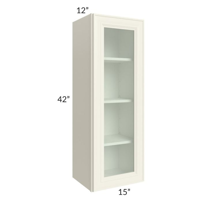 RTA Cambridge Antique White Glaze 15" x 42" Wall Glass Door Cabinet (Prepped for Glass Doors) with 1 Decorative End Panel