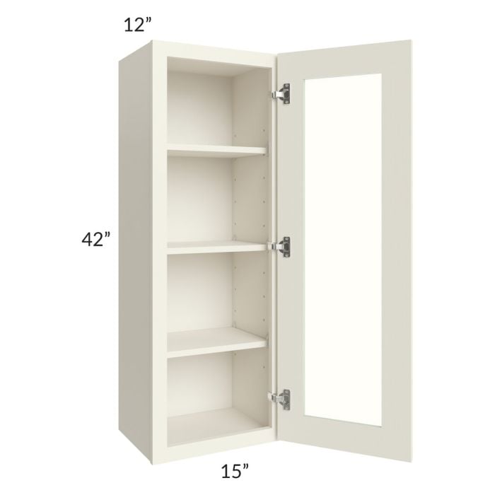 RTA Cambridge Antique White Glaze 15" x 42" Wall Glass Door Cabinet (Prepped for Glass Doors) with 2 Decorative End Panels