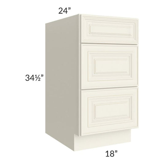 RTA Cambridge Antique White Glaze 18" 3-Drawer Base Cabinet with 1 Decorative End Panel