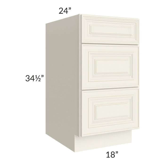 RTA Cambridge Antique White Glaze 18" 3-Drawer Base Cabinet with 2 Decorative End Panels