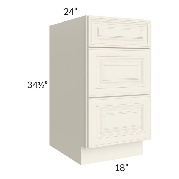 RTA Cambridge Antique White Glaze 18" 3-Drawer Base Cabinet