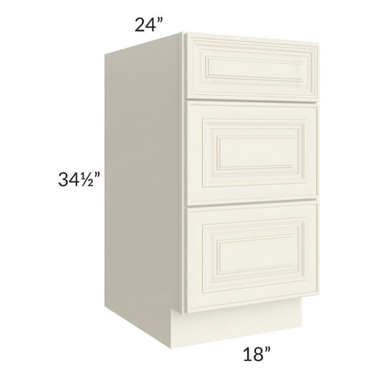 RTA Cambridge Antique White Glaze 18" 3-Drawer Base Cabinet
