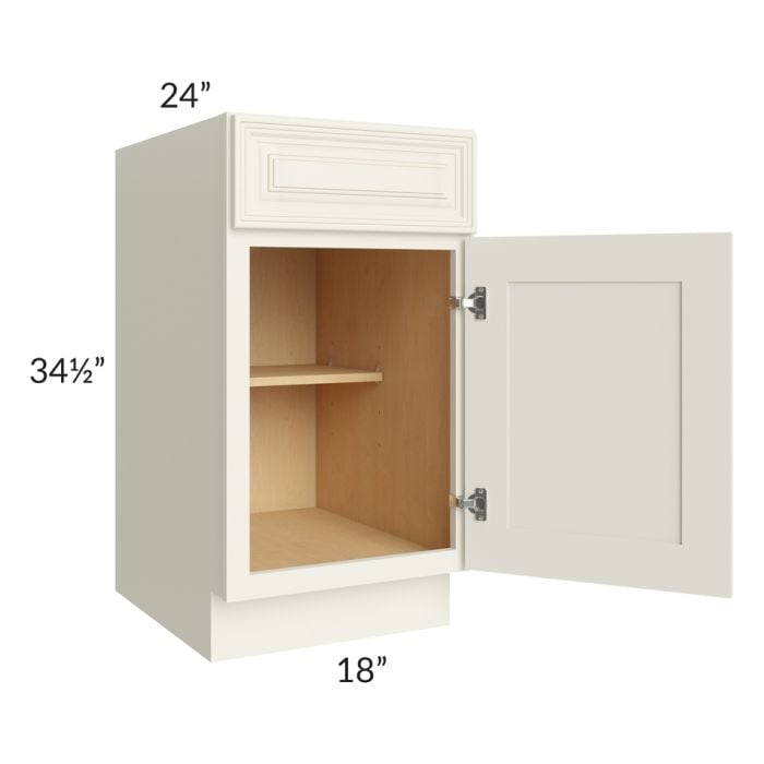 RTA Cambridge Antique White Glaze 18" Base Cabinet with 1 Decorative End Panel and 2 Roll Out Trays