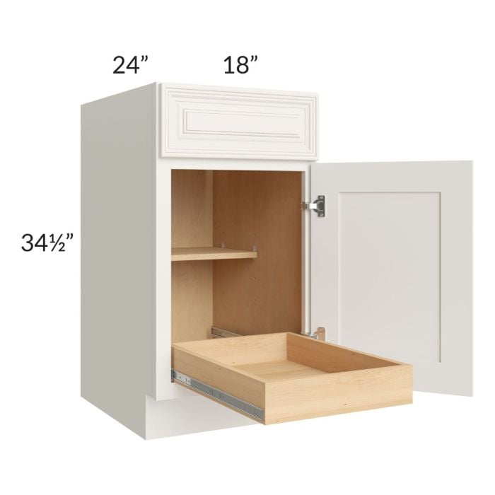 RTA Cambridge Antique White Glaze 18" Base Cabinet with 1 Rollout Tray and 1 Decorative End Panel