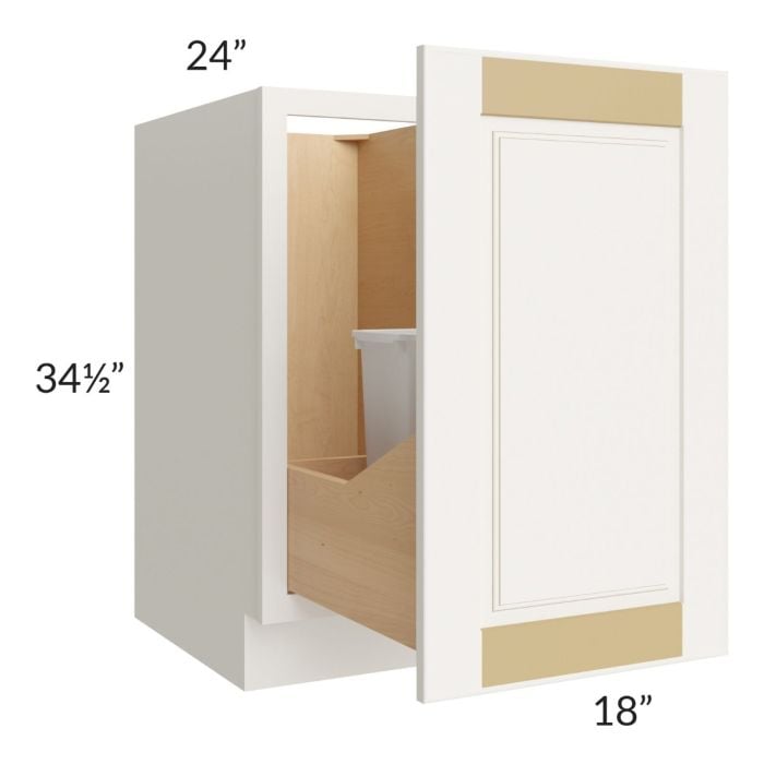 RTA Cambridge Antique White Glaze 18" Full Height Door Base Cabinet with Double Trashcan Pullout and 1 Decorative End Panel