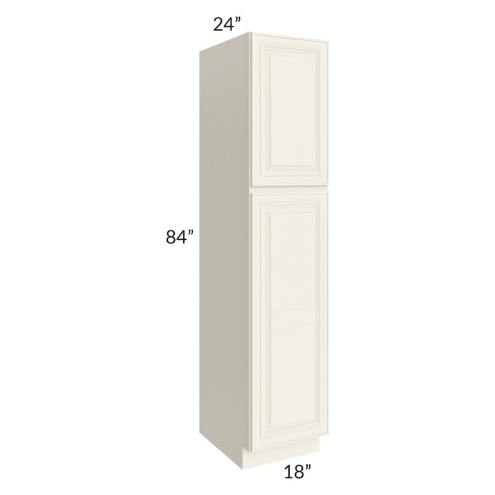 RTA Cambridge Antique White Glaze 18" x 84" x 24" Wall Pantry Cabinet with 2 Decorative End Panels and 1 Roll Out Tray