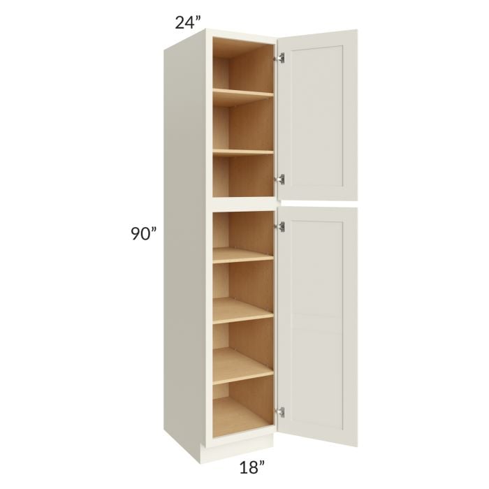 RTA Cambridge Antique White Glaze 18" x 90" x 24" Wall Pantry Cabinet with 1 Decorative End Panel and 3 Roll Out Trays