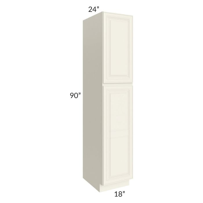 RTA Cambridge Antique White Glaze 18" x 90" x 24" Wall Pantry Cabinet with 2 Decorative End Panels and 3 Roll Out Trays