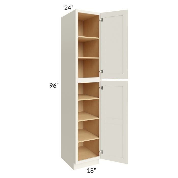 RTA Cambridge Antique White Glaze 18" x 96" x 24" Wall Pantry Cabinet with 2 Decorative End Panels and 3 Roll Out Trays