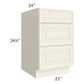 RTA Cambridge Antique White Glaze 21" 3-Drawer Base Cabinet