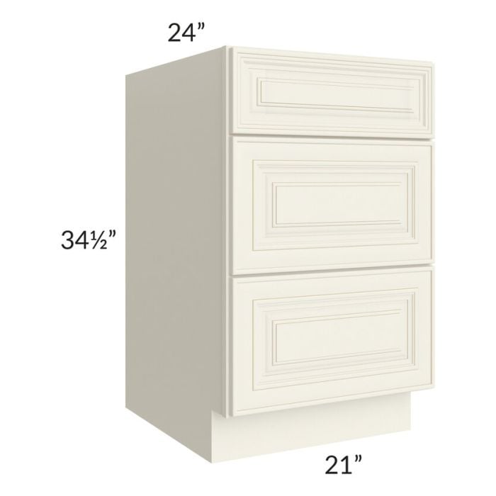 RTA Cambridge Antique White Glaze 21" 3-Drawer Base Cabinet