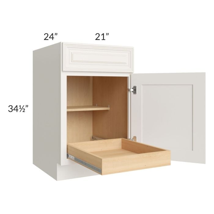 RTA Cambridge Antique White Glaze 21" Base Cabinet with 1 Rollout Tray and 2 Decorative End Panels