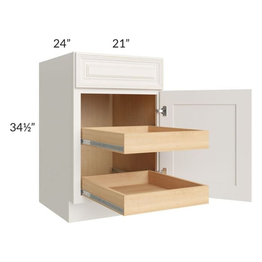 RTA Cambridge Antique White Glaze 21" Base Cabinet with 2 Rollout Trays and 1 Decorative End Panel