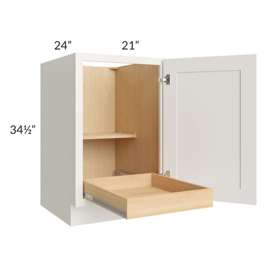 RTA Cambridge Antique White Glaze 21" Full Height Door Base Cabinet with 1 Rollout Tray and 1 Decorative End Panel