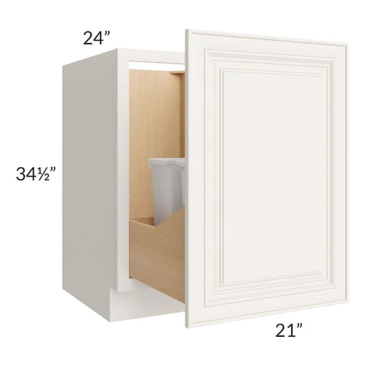 RTA Cambridge Antique White Glaze 21" Full Height Door Base Cabinet with Double Trashcan Pullout and 2 Decorative End Panels