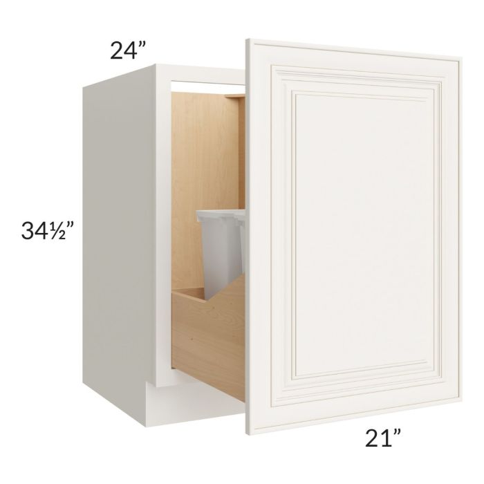 RTA Cambridge Antique White Glaze 21" Full Height Door Base Cabinet with Double Trashcan Pullout