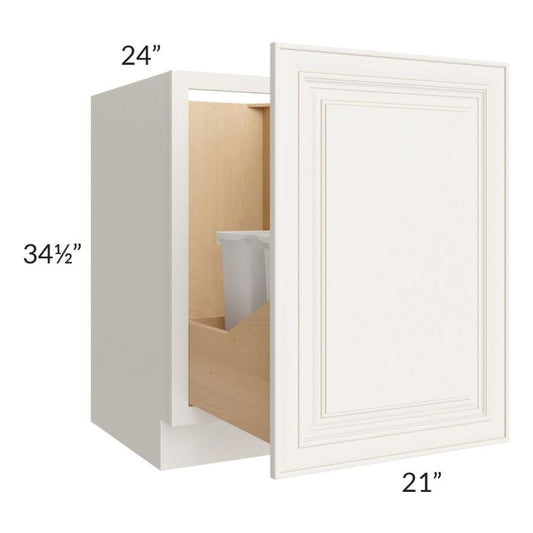 RTA Cambridge Antique White Glaze 21" Full Height Door Base Cabinet with Double Trashcan Pullout