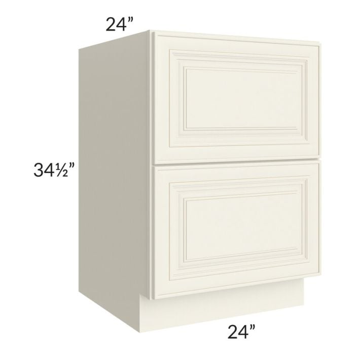 RTA Cambridge Antique White Glaze 24" 2-Drawer Base Cabinet with 1 Decorative End Panel