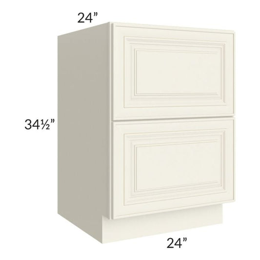 RTA Cambridge Antique White Glaze 24" 2-Drawer Base Cabinet with 2 Decorative End Panels