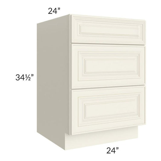 RTA Cambridge Antique White Glaze 24" 3-Drawer Base Cabinet with 2 Decorative End Panels