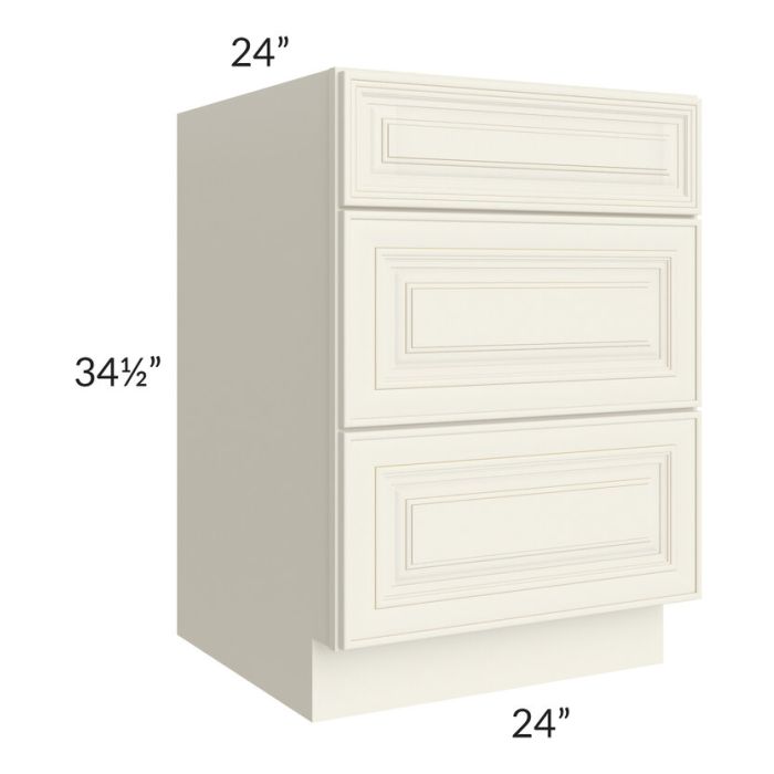 RTA Cambridge Antique White Glaze 24" 3-Drawer Base Cabinet