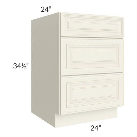 RTA Cambridge Antique White Glaze 24" 3-Drawer Base Cabinet