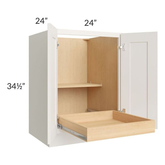 RTA Cambridge Antique White Glaze 24" Full Height Base Cabinet with 1 Rollout Tray and 2 Decorative End Panels