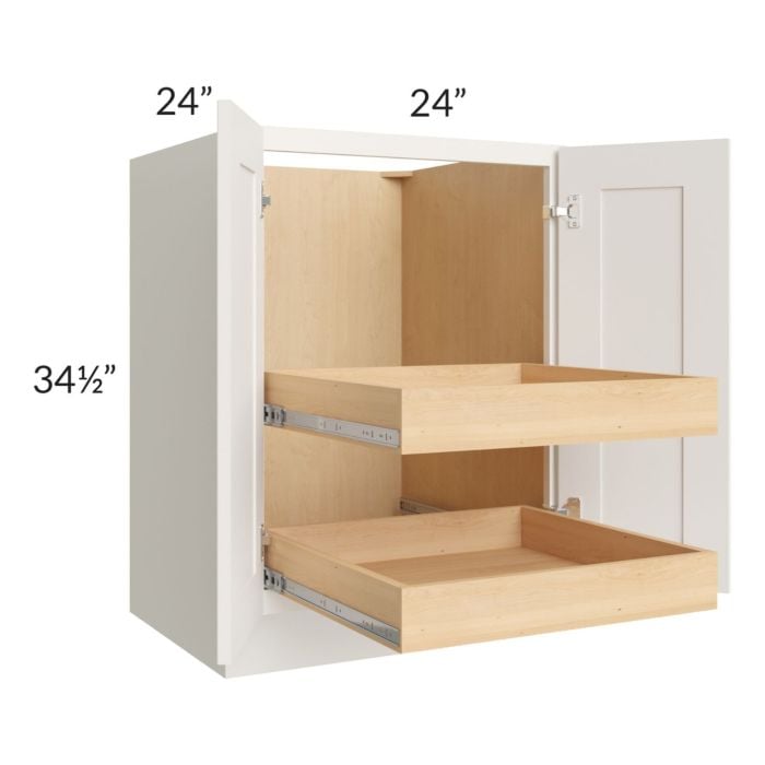 RTA Cambridge Antique White Glaze 24" Full Height Base Cabinet with 2 Rollout Trays and 1 Decorative End Panel