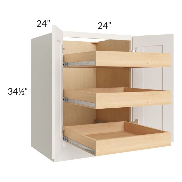 RTA Cambridge Antique White Glaze 24" Full Height Base Cabinet with 3 Rollout Trays and 1 Decorative End Panel