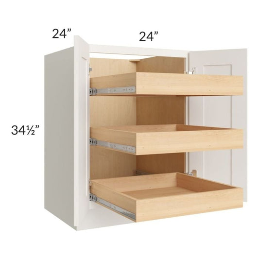 RTA Cambridge Antique White Glaze 24" Full Height Base Cabinet with 3 Rollout Trays and 2 Decorative End Panels